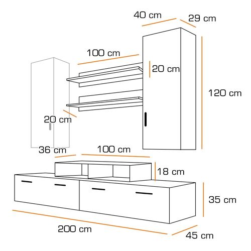 dimensions des meubles tv noir